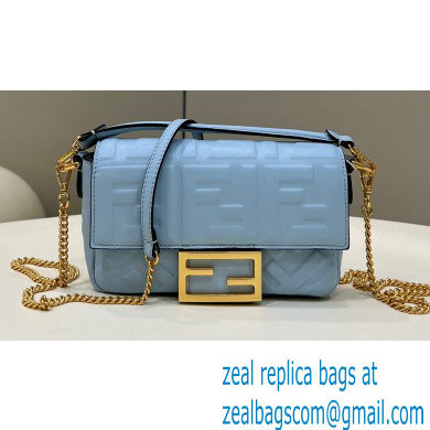 Fendi Nappa Leather Mini Baguette Bag Sky Blue 2023