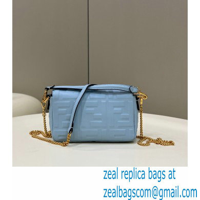 Fendi Nappa Leather Mini Baguette Bag Sky Blue 2023
