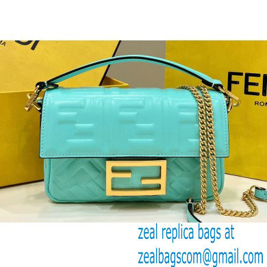 Fendi Nappa Leather Mini Baguette Bag Turquoise Green 2023