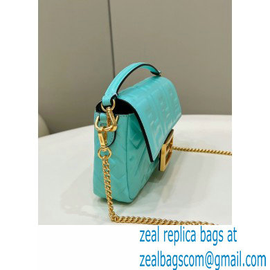 Fendi Nappa Leather Mini Baguette Bag Turquoise Green 2023