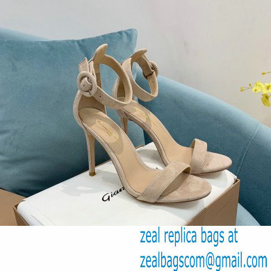 Gianvito Rossi Heel 10.5cm Portofino Sandals with Buckle-covered Anklet Strap Suede Beige 2023