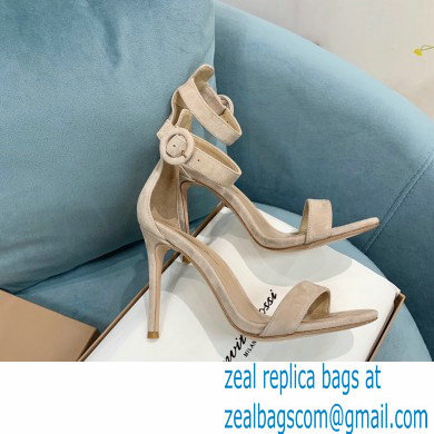 Gianvito Rossi Heel 10.5cm Portofino Sandals with Buckle-covered Anklet Strap Suede Beige 2023