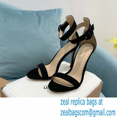 Gianvito Rossi Heel 10.5cm Portofino Sandals with Buckle-covered Anklet Strap Suede Black 2023