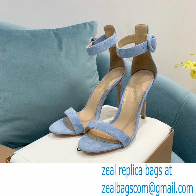 Gianvito Rossi Heel 10.5cm Portofino Sandals with Buckle-covered Anklet Strap Suede Blue 2023 - Click Image to Close