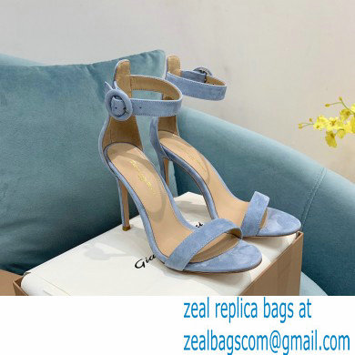 Gianvito Rossi Heel 10.5cm Portofino Sandals with Buckle-covered Anklet Strap Suede Blue 2023 - Click Image to Close