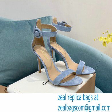 Gianvito Rossi Heel 10.5cm Portofino Sandals with Buckle-covered Anklet Strap Suede Blue 2023