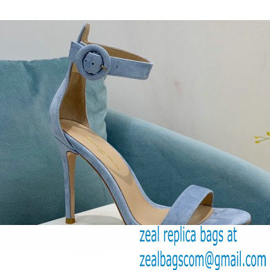 Gianvito Rossi Heel 10.5cm Portofino Sandals with Buckle-covered Anklet Strap Suede Blue 2023 - Click Image to Close