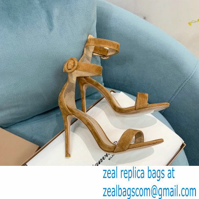 Gianvito Rossi Heel 10.5cm Portofino Sandals with Buckle-covered Anklet Strap Suede Brown 2023 - Click Image to Close