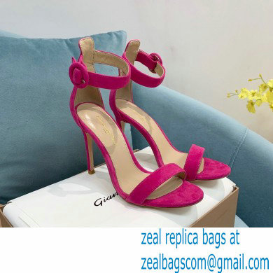 Gianvito Rossi Heel 10.5cm Portofino Sandals with Buckle-covered Anklet Strap Suede Fuchsia 2023