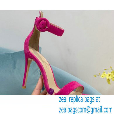 Gianvito Rossi Heel 10.5cm Portofino Sandals with Buckle-covered Anklet Strap Suede Fuchsia 2023