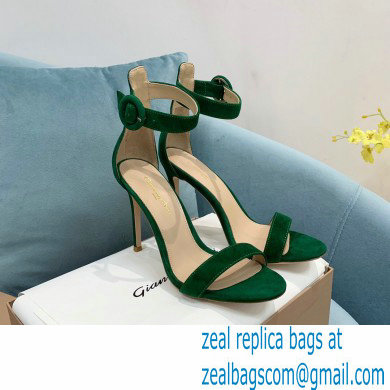 Gianvito Rossi Heel 10.5cm Portofino Sandals with Buckle-covered Anklet Strap Suede Green 2023