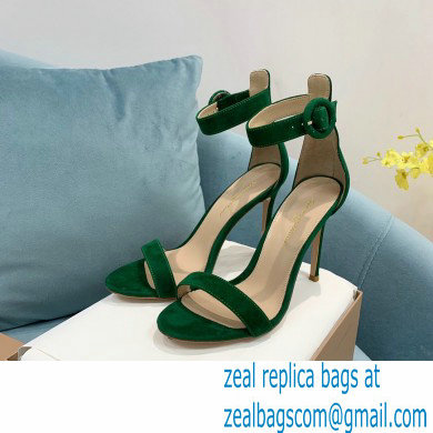Gianvito Rossi Heel 10.5cm Portofino Sandals with Buckle-covered Anklet Strap Suede Green 2023