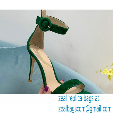 Gianvito Rossi Heel 10.5cm Portofino Sandals with Buckle-covered Anklet Strap Suede Green 2023