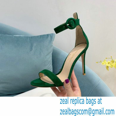 Gianvito Rossi Heel 10.5cm Portofino Sandals with Buckle-covered Anklet Strap Suede Green 2023