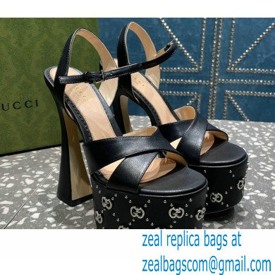 Gucci Heel 15.5cm Platform 6cm Interlocking G studs Sandals 719843 Black 2023