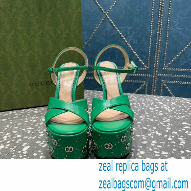 Gucci Heel 15.5cm Platform 6cm Interlocking G studs Sandals 719843 Green 2023