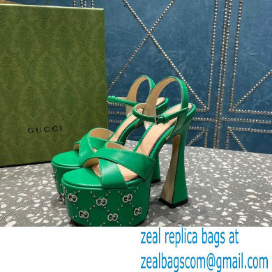 Gucci Heel 15.5cm Platform 6cm Interlocking G studs Sandals 719843 Green 2023