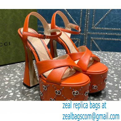 Gucci Heel 15.5cm Platform 6cm Interlocking G studs Sandals 719843 Orange 2023