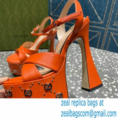 Gucci Heel 15.5cm Platform 6cm Interlocking G studs Sandals 719843 Orange 2023