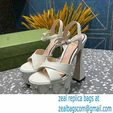 Gucci Heel 15.5cm Platform 6cm Interlocking G studs Sandals 719843 White 2023