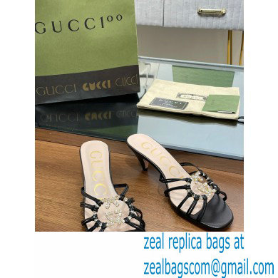 Gucci Heel 4.5cm Slide Sandals Black with crystals Interlocking G 2023 - Click Image to Close