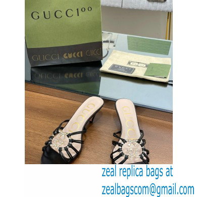 Gucci Heel 4.5cm Slide Sandals Black with crystals Interlocking G 2023 - Click Image to Close