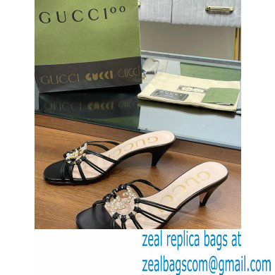 Gucci Heel 4.5cm Slide Sandals Black with crystals Interlocking G 2023 - Click Image to Close