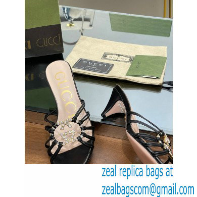 Gucci Heel 4.5cm Slide Sandals Black with crystals Interlocking G 2023 - Click Image to Close