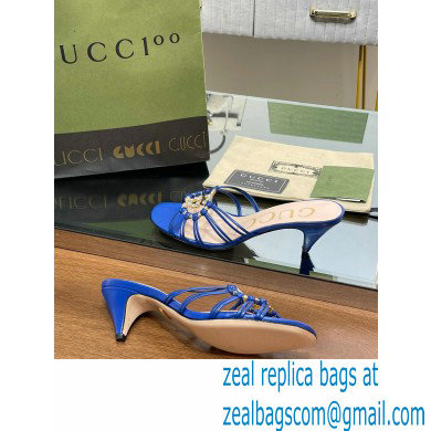 Gucci Heel 4.5cm Slide Sandals Blue with crystals Interlocking G 2023