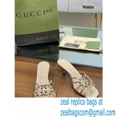 Gucci Heel 4.5cm Slide Sandals Gold with crystals Interlocking G 2023