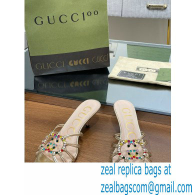 Gucci Heel 4.5cm Slide Sandals Gold with crystals Interlocking G 2023