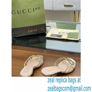 Gucci Heel 4.5cm Slide Sandals Gold with crystals Interlocking G 2023