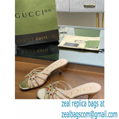 Gucci Heel 4.5cm Slide Sandals Gold with crystals Interlocking G 2023
