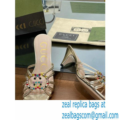 Gucci Heel 4.5cm Slide Sandals Gold with crystals Interlocking G 2023