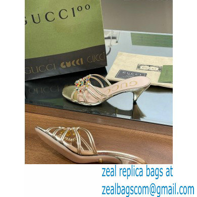 Gucci Heel 4.5cm Slide Sandals Gold with crystals Interlocking G 2023