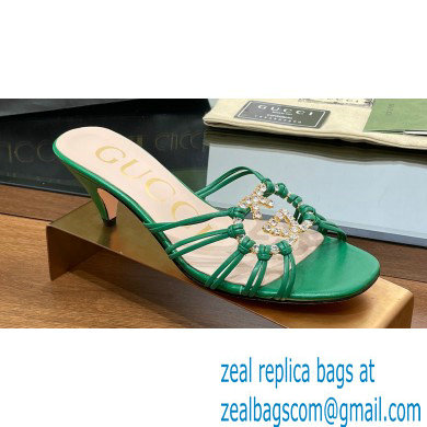 Gucci Heel 4.5cm Slide Sandals Green with crystals Interlocking G 2023