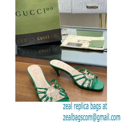 Gucci Heel 4.5cm Slide Sandals Green with crystals Interlocking G 2023