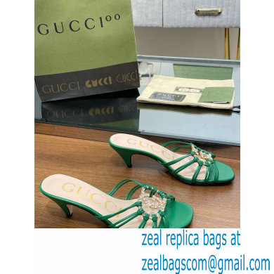 Gucci Heel 4.5cm Slide Sandals Green with crystals Interlocking G 2023