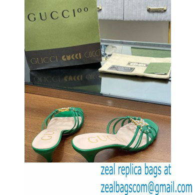 Gucci Heel 4.5cm Slide Sandals Green with crystals Interlocking G 2023