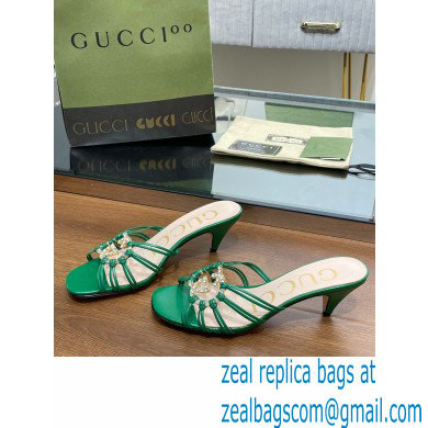 Gucci Heel 4.5cm Slide Sandals Green with crystals Interlocking G 2023