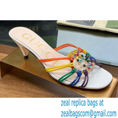 Gucci Heel 4.5cm Slide Sandals Multicolor with crystals Interlocking G 2023