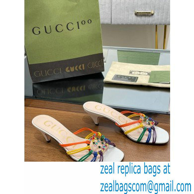 Gucci Heel 4.5cm Slide Sandals Multicolor with crystals Interlocking G 2023