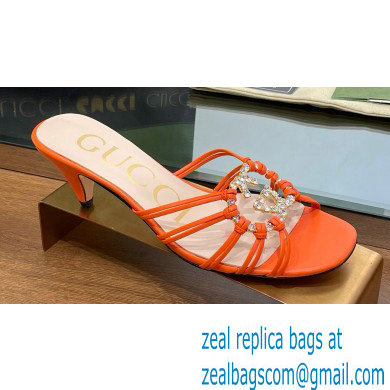 Gucci Heel 4.5cm Slide Sandals Orange with crystals Interlocking G 2023