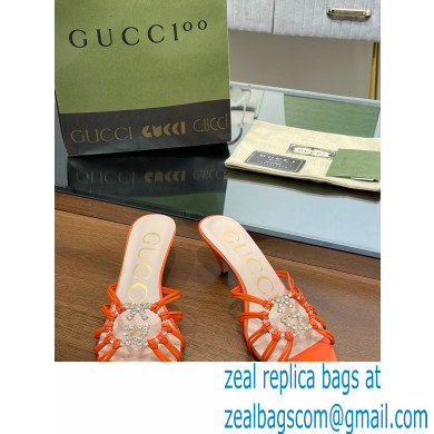 Gucci Heel 4.5cm Slide Sandals Orange with crystals Interlocking G 2023