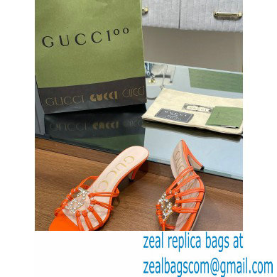 Gucci Heel 4.5cm Slide Sandals Orange with crystals Interlocking G 2023