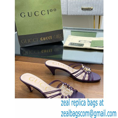 Gucci Heel 4.5cm Slide Sandals Purple with crystals Interlocking G 2023