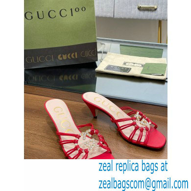 Gucci Heel 4.5cm Slide Sandals Red with crystals Interlocking G 2023