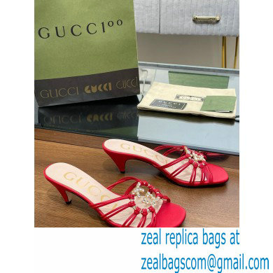 Gucci Heel 4.5cm Slide Sandals Red with crystals Interlocking G 2023