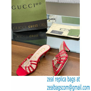 Gucci Heel 4.5cm Slide Sandals Red with crystals Interlocking G 2023