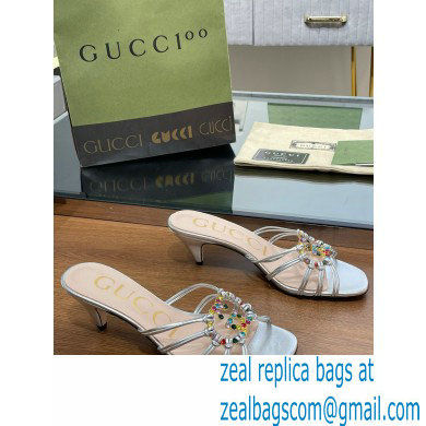 Gucci Heel 4.5cm Slide Sandals Silver with crystals Interlocking G 2023